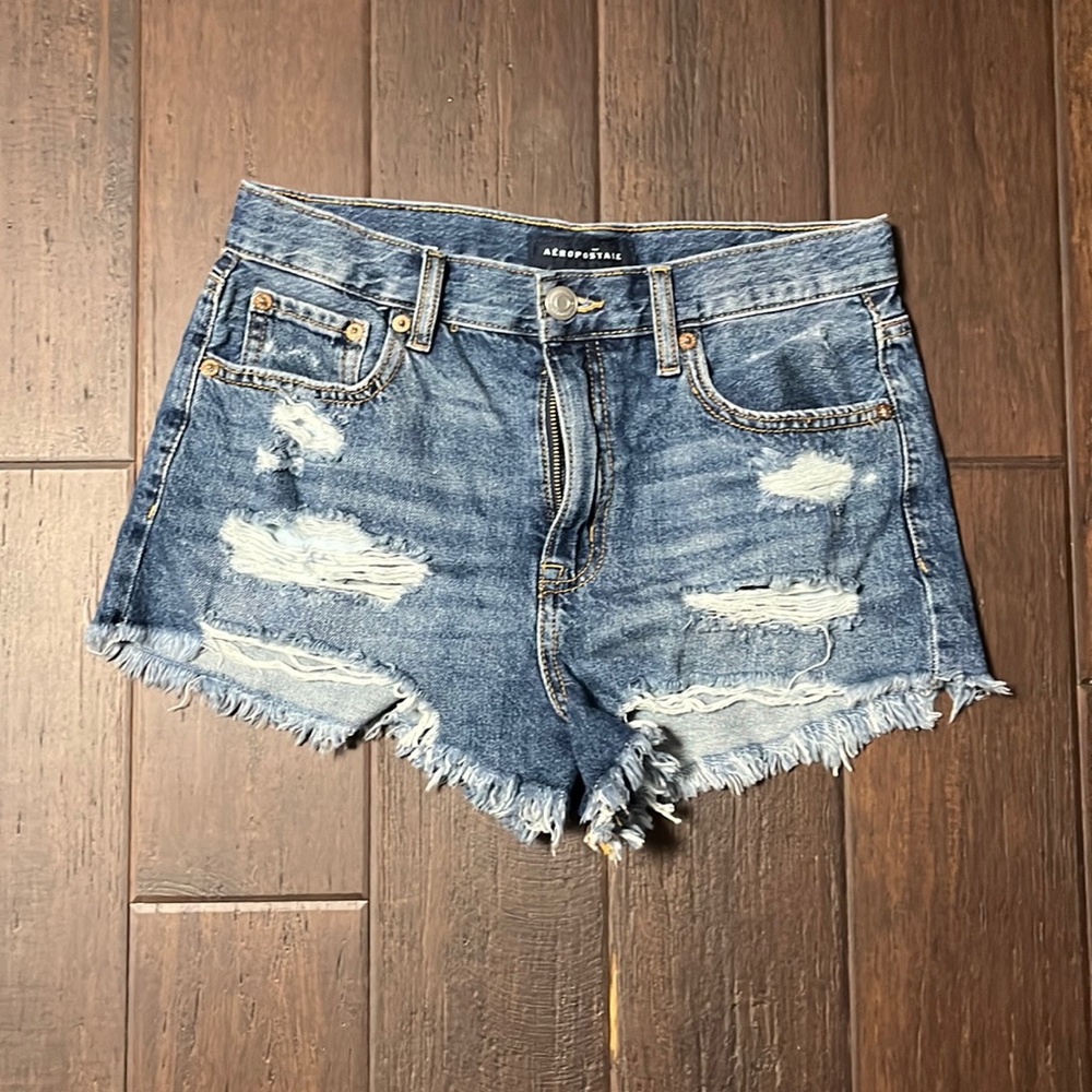 ripped high rise jean shorts
